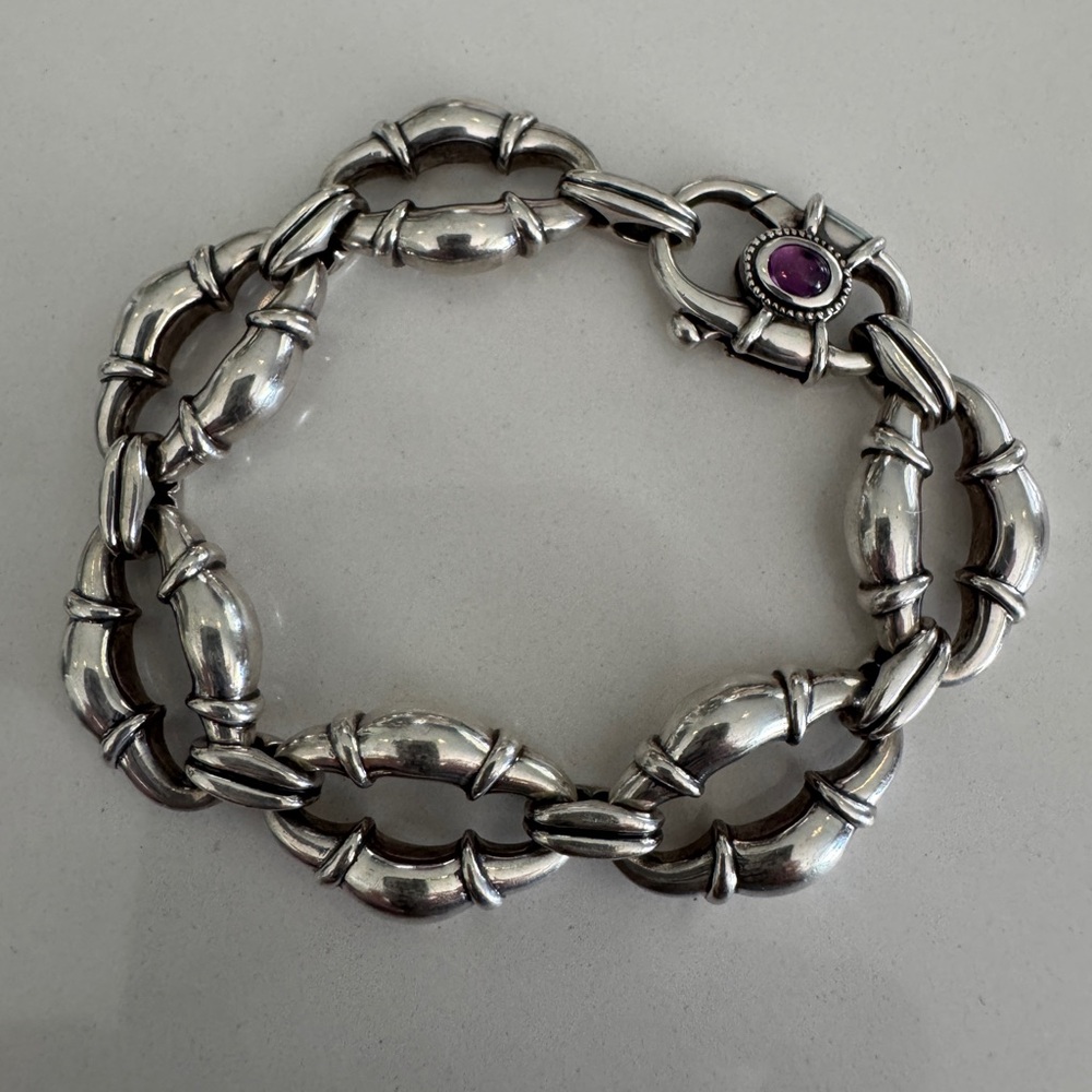 Scott Kay Amethyst Chunky Link
Bracelet Sterling Silver 7.5” fits 7”